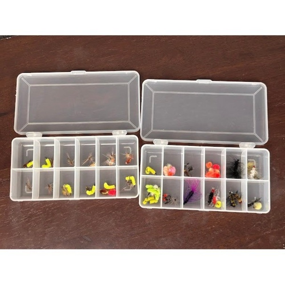 Assorted Fly Fishing Lures Set with 2 Clear 12-Compartment Tackle Boxes Multi